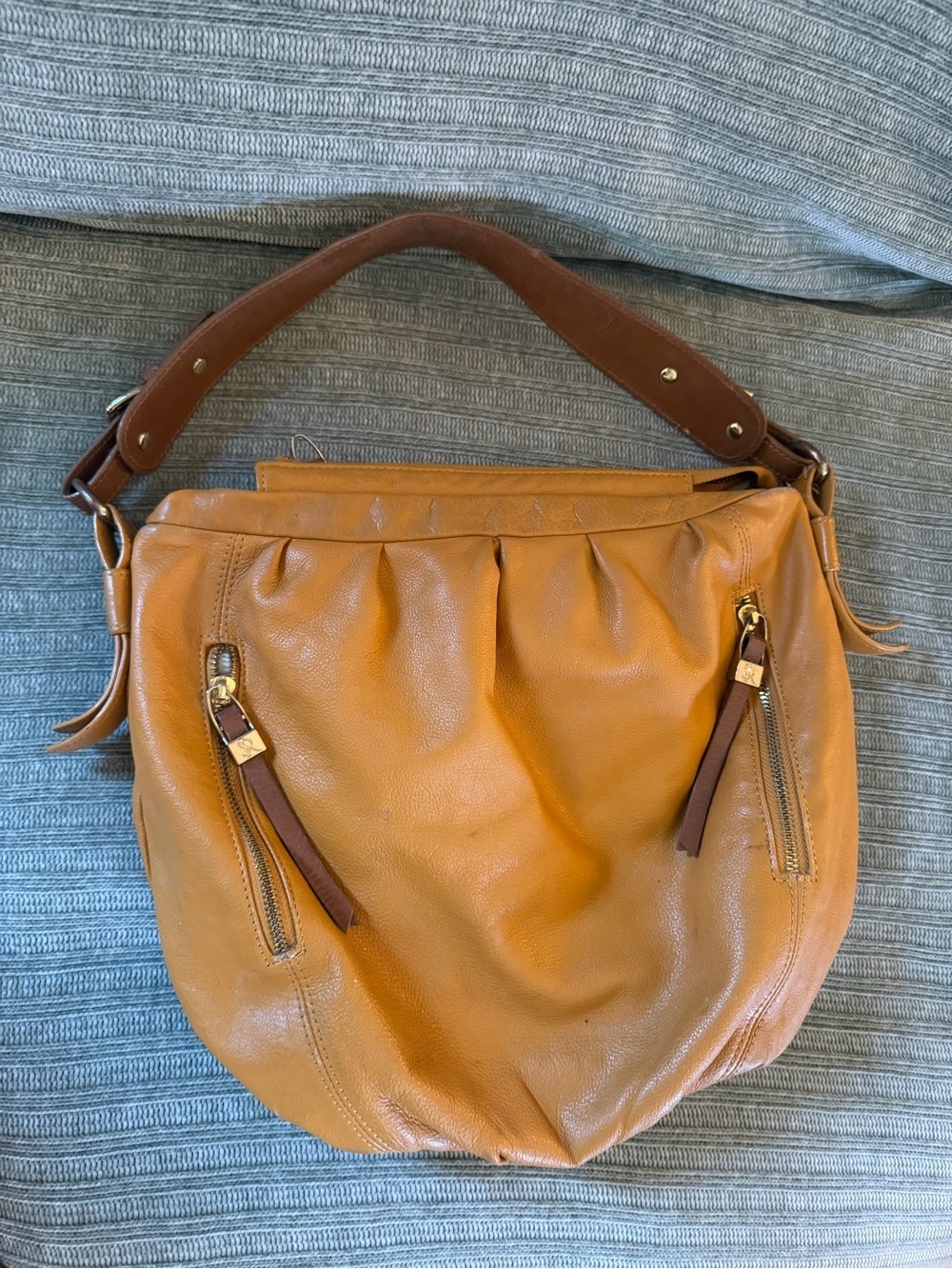 Sondra Roberts Tan & Brown Leather Hobo Shoulder Bag